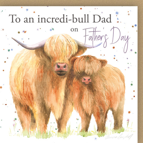 Highland cow Incredi bull father's day card for dad mock card 