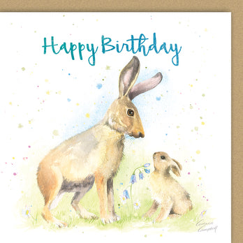 Beautiful hare and baby birthday card for her or him by Ceinwen Campbell 