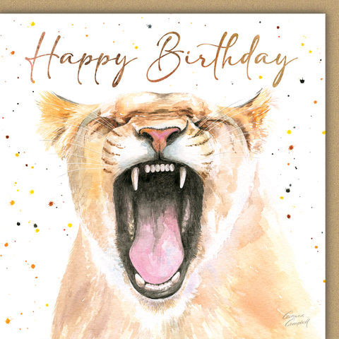 lioness lion realistic watercolour art birthday card 