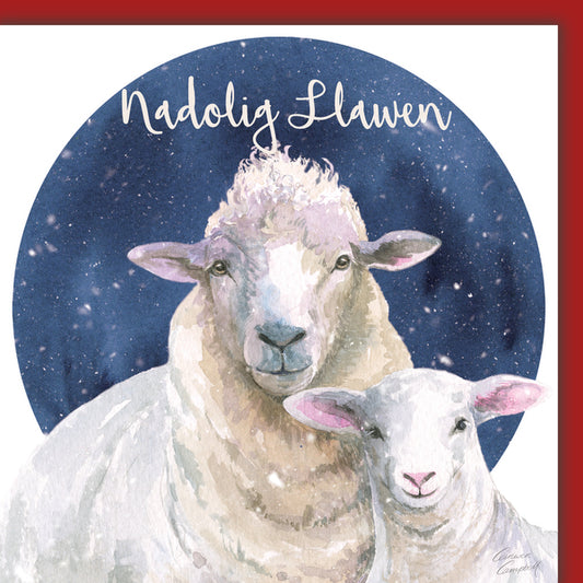 Nadolig Llawen welsh sheep Christmas card  by Ceinwen Campbell 