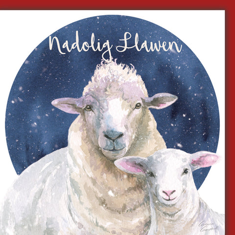 Nadolig Llawen welsh sheep Christmas card  by Ceinwen Campbell 