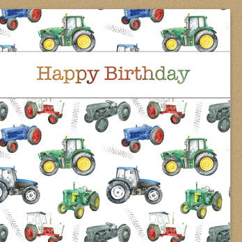 Tractor vintage and modern tractor birthday card by Ceinwen Campbell