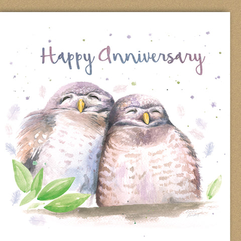 Owl couple "Happy Anniversary" quality card by Ceinwen Campbell 
