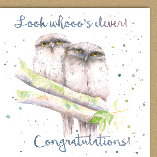 owl look whoooo's clever exam or driving test success card 