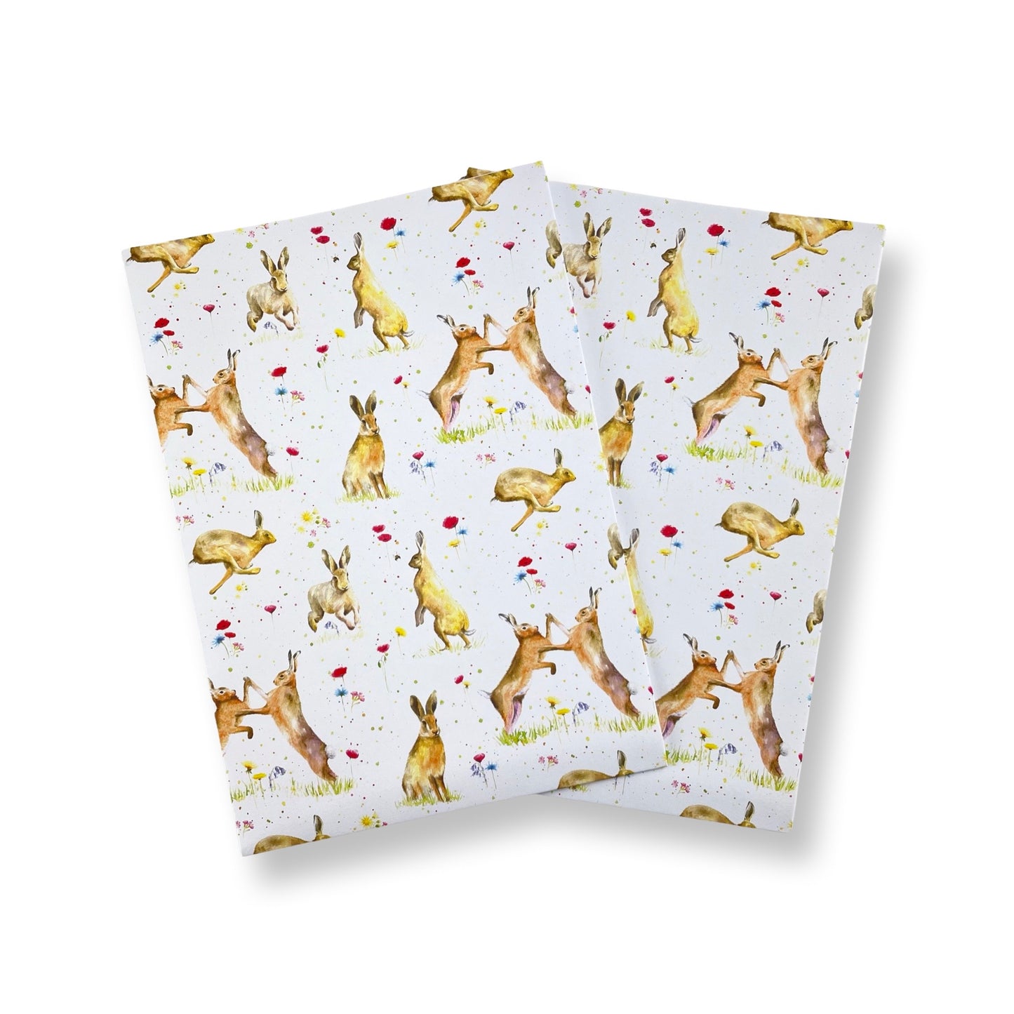 hares with poppies and wild flowers recycled and recyclable gift wrapping by Ceinwen Campbell