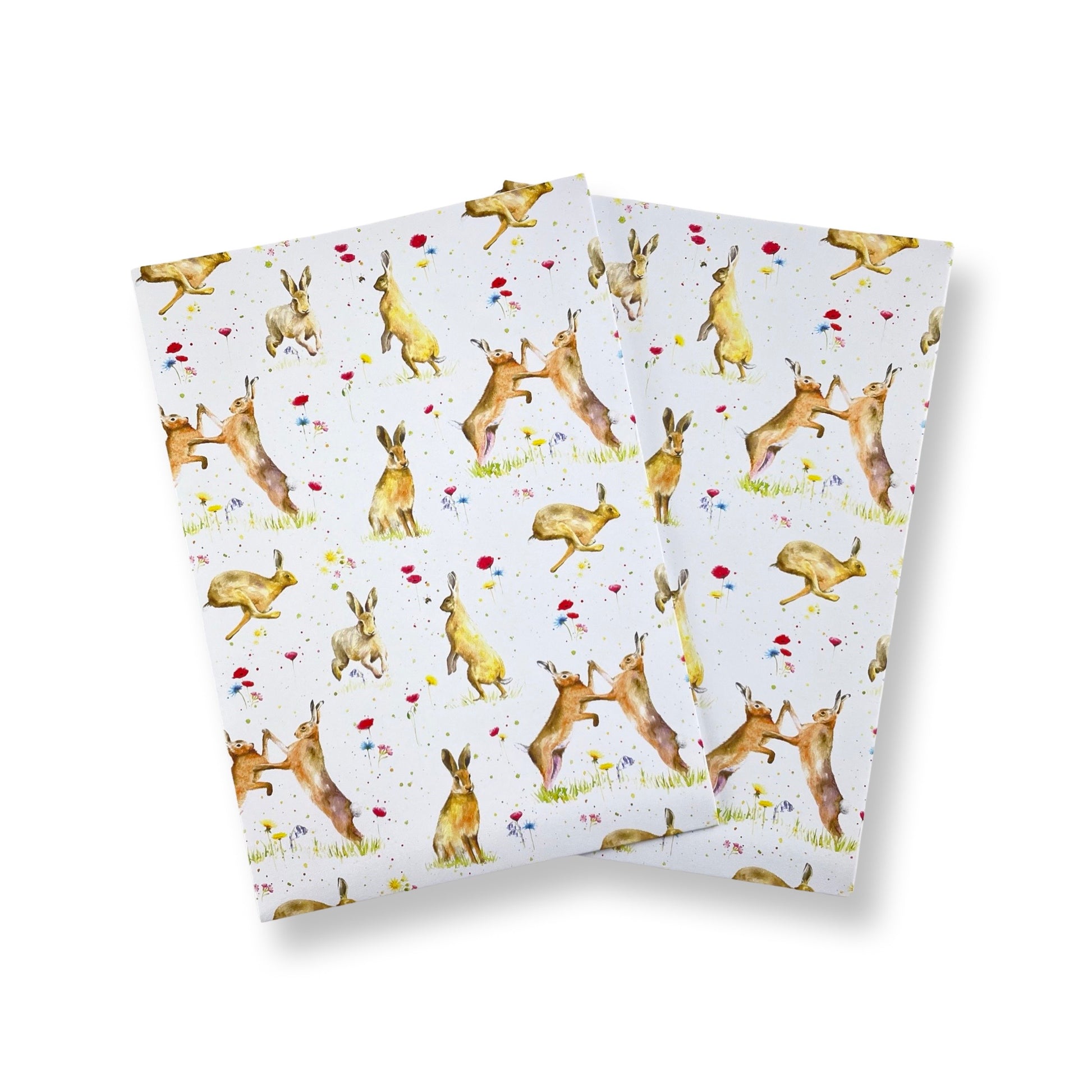 hares with poppies and wild flowers recycled and recyclable gift wrapping by Ceinwen Campbell