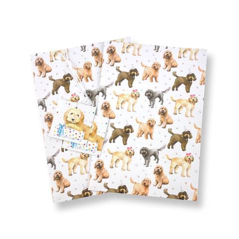Cockapoo dog recycled and recyclable gift wrapping paper and tags by Ceinwen Campbell 