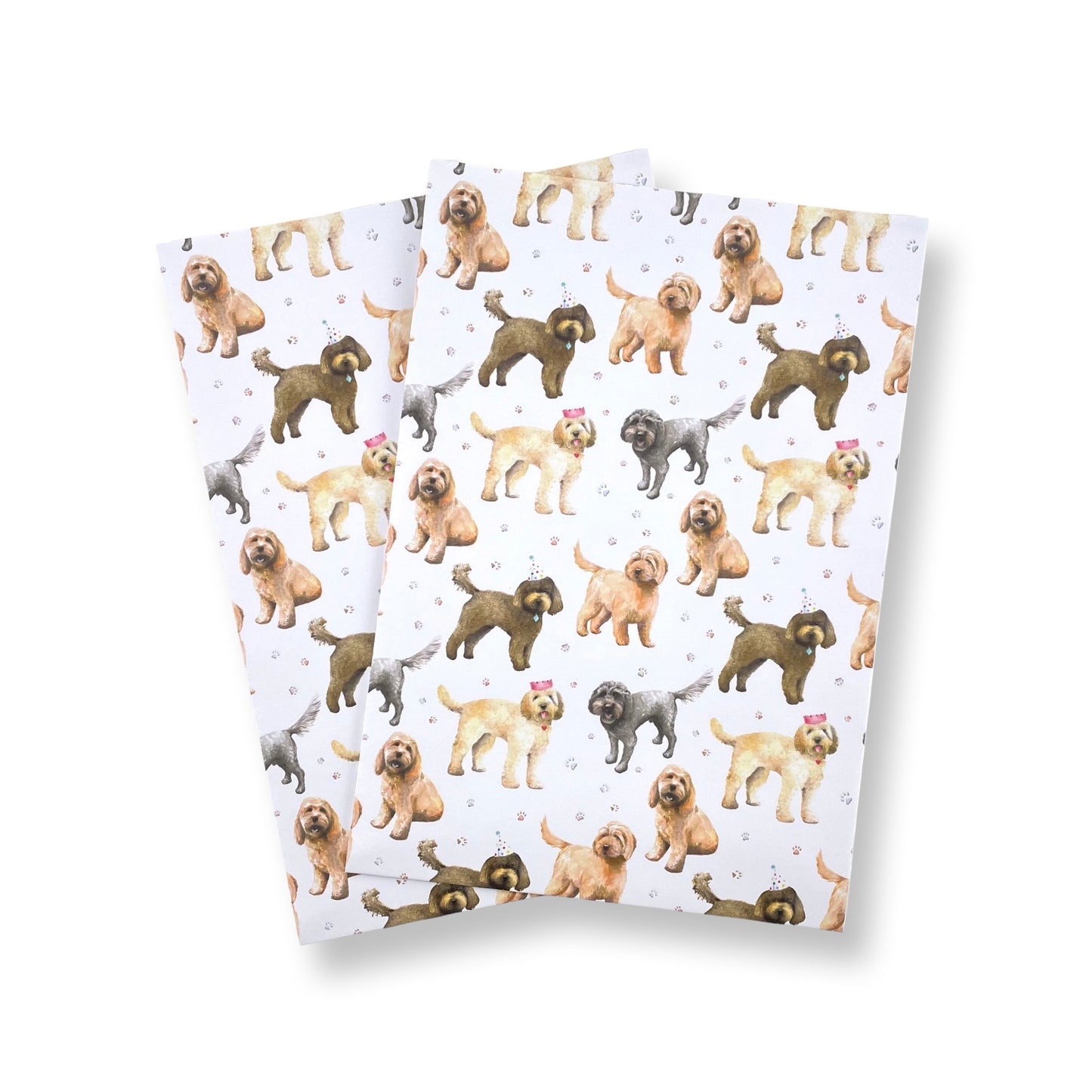 Cockapoo dog recycled and recyclable gift wrapping paper and tags by Ceinwen Campbell 