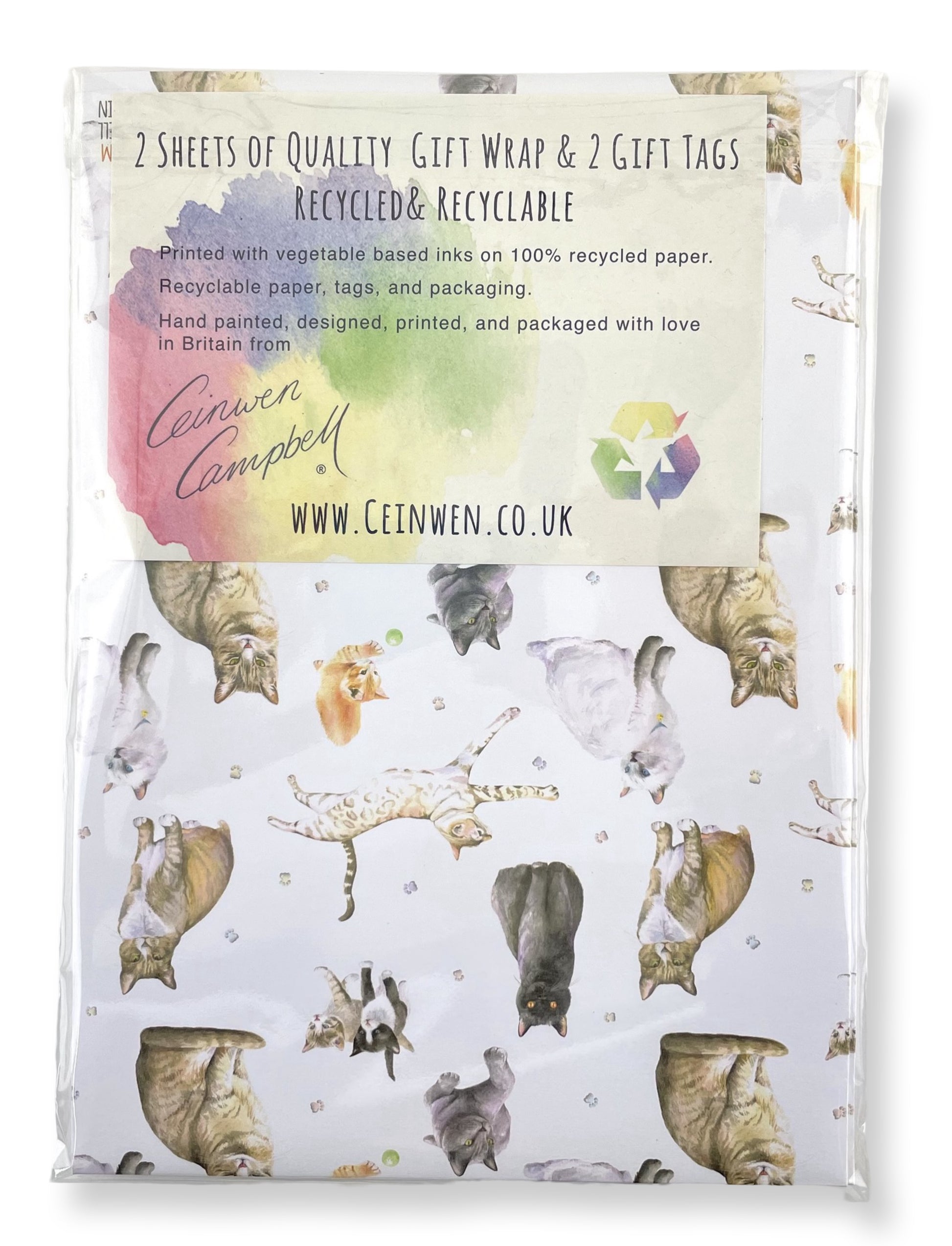 Cats and kitten quality recycled and recyclable gift wrapping paper paper by Ceinwen Campbell