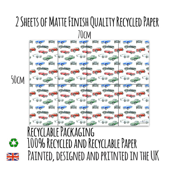 MG Classic Vintage Car Recycled and Recyclable Gift Wrapping Paper and Tags