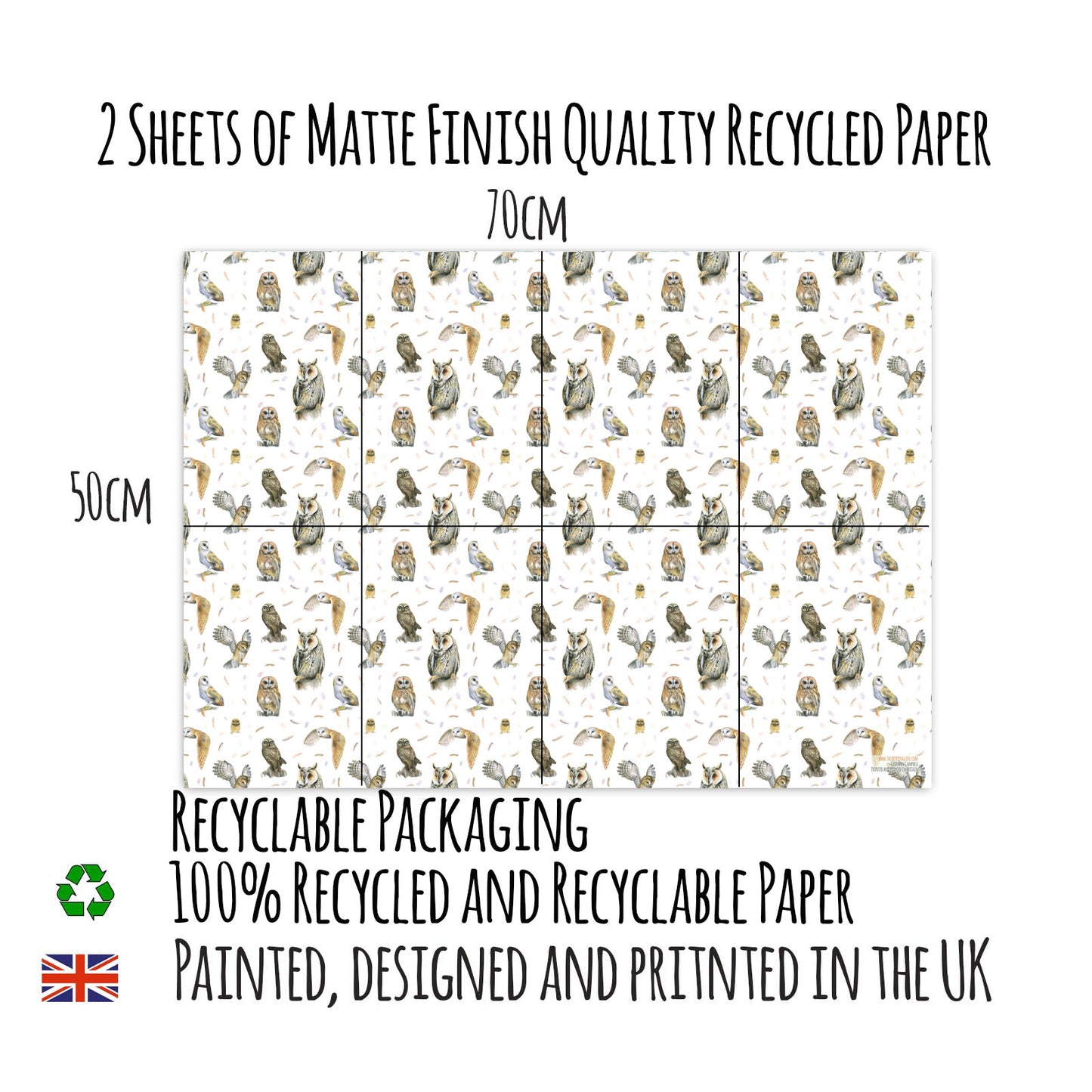 Recycled and recyclable owl gift wrapping by Ceinwen Campbell 