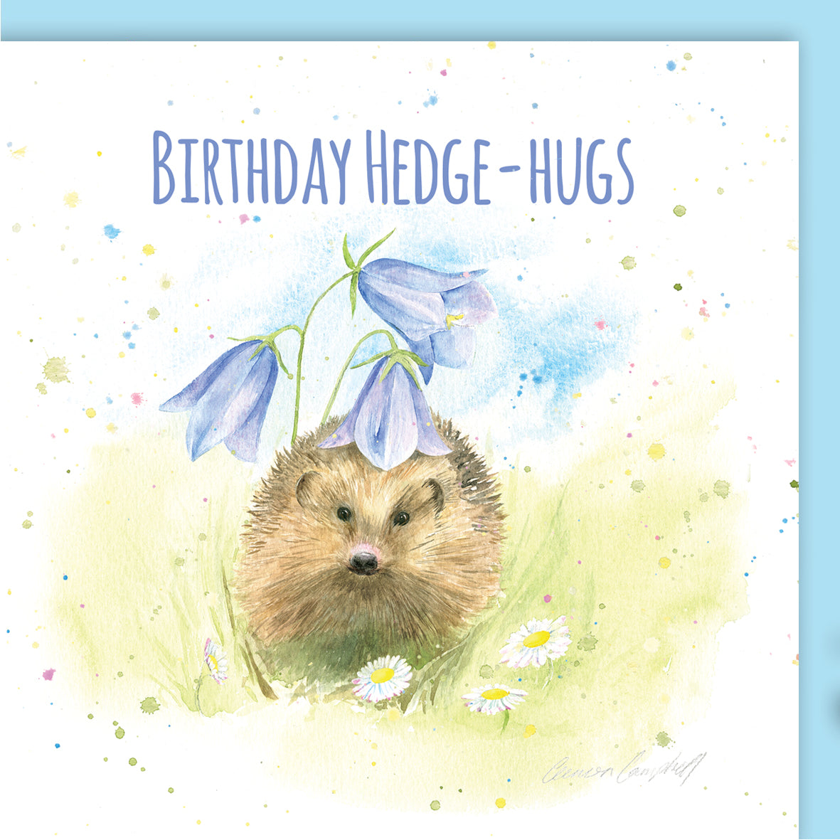 Hedgehog Hedge hugs birthday card by Ceinwen Campbell 