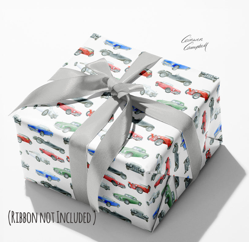 MG Classic Vintage Car Recycled and Recyclable Gift Wrapping Paper and Tags