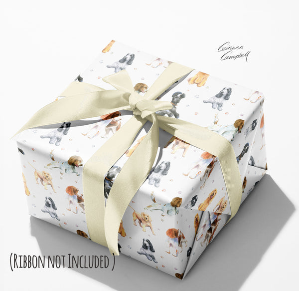 Cocker and springer spaniel gift wrapping paper by Ceinwen Campbell 