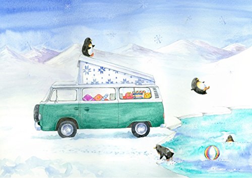 Penguin and Campervan christmas card