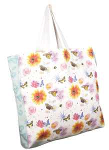 Flowers butterflies and bees shopping tote bag