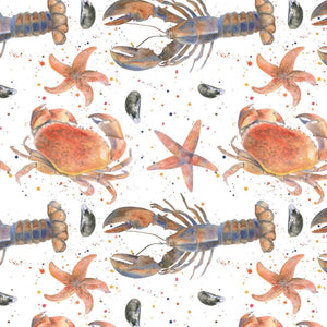 Lobster, crab, star fish mussels ocean beach gift wrapping paper by ceinwen Campbell from The Arty Penguin