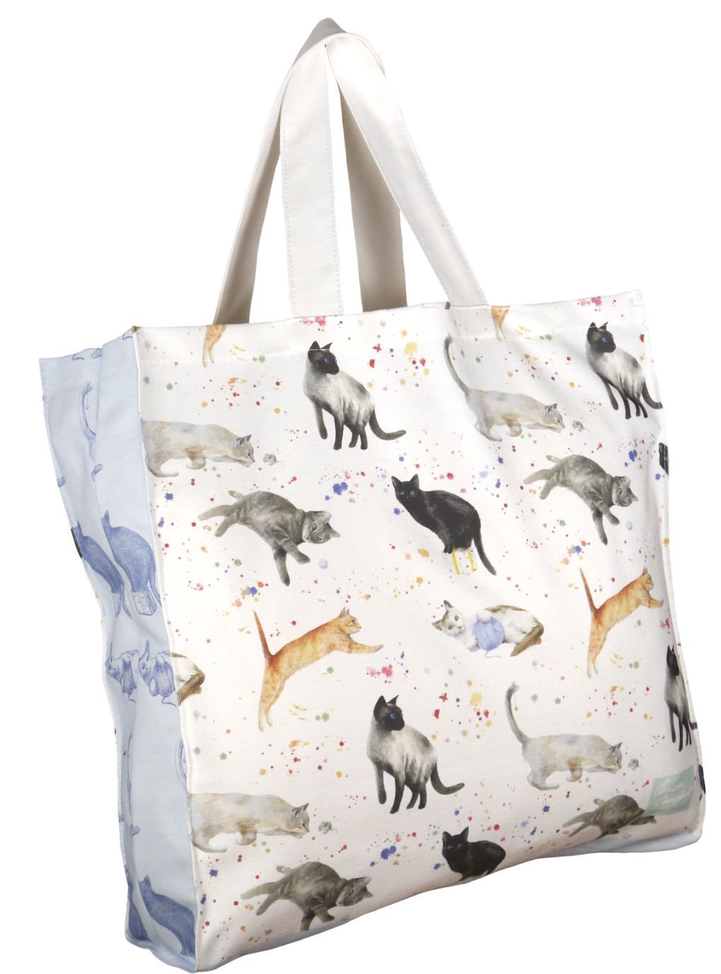 Cats and kitten watercolour painting tote shopping canvas bag 