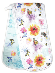 Flowers bees and butterflies gift  oven gloves Ceinwen Campbell The Arty penguin