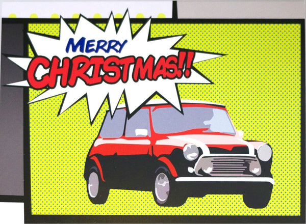 Mini Cooper classic car inspired pop art Christmas cards pack of 10 single design