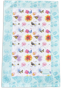 Flowers butterflies and bees gift tea towel