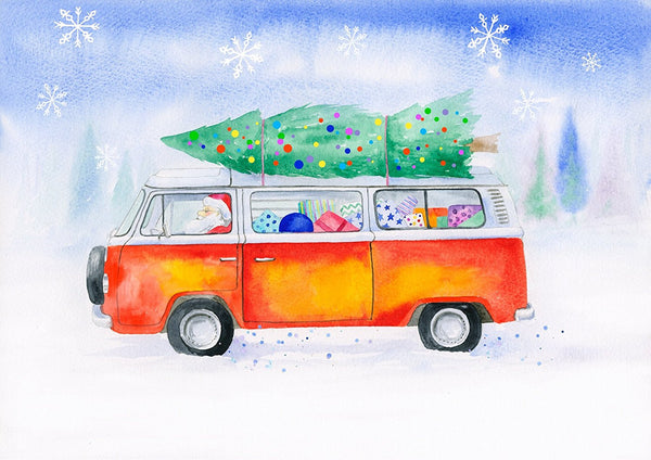 Bay campervan Christmas Cards; pack of 10 mixed designs