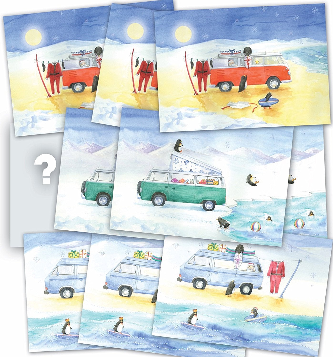Camper van Christmas cards Ceinwen Campbell and The Arty Penguin 