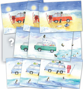 Camper van Christmas cards Ceinwen Campbell and The Arty Penguin 