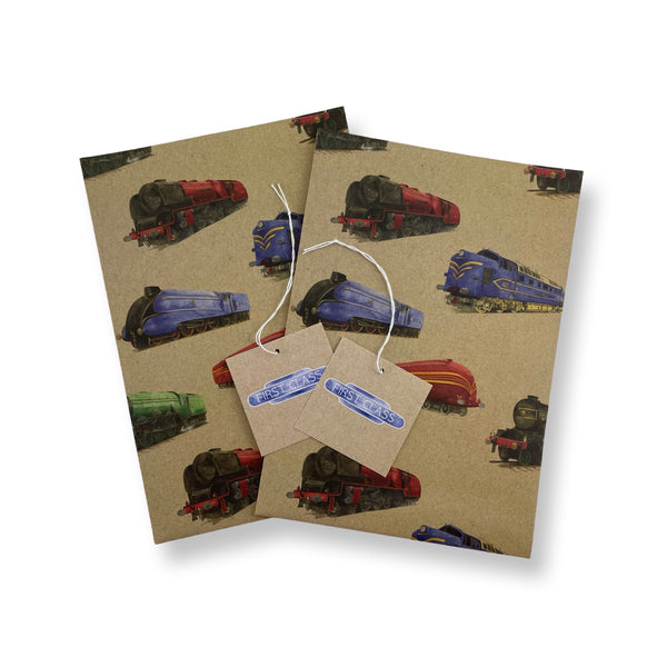 Steam and Diesel  Engine Train Wrapping Paper and Tags