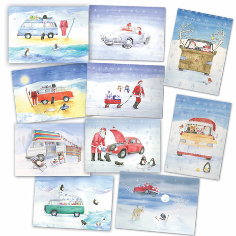 Campervan beetle and Ghia Christmas cards by Ceinwen Campell and The Arty Penguin 