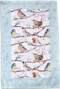 Garden birds bird  robin, wrens, chaffinch, blue tits, tea towel Ceinwen Campbell The arty Penguin 