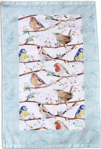 Garden birds bird  robin, wrens, chaffinch, blue tits, tea towel Ceinwen Campbell The arty Penguin 