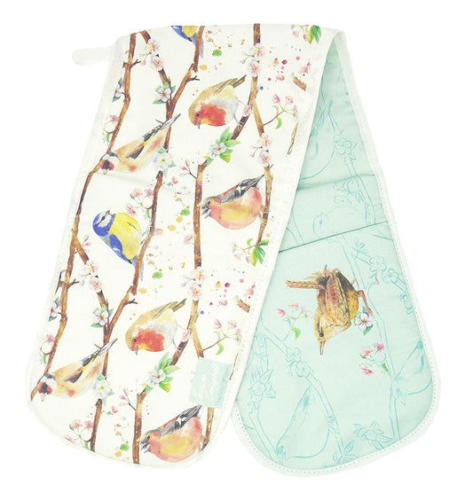 Garden birds robin wren blue tit chaffinch double oven gloves Ceinwen Campbell The Arty Penguin