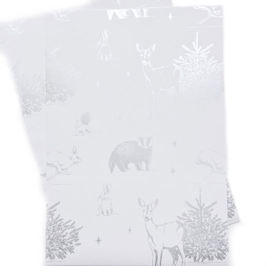 eco printed recyclable metallic Christmas paper with country animal line drawings by Ceinwen Campbell