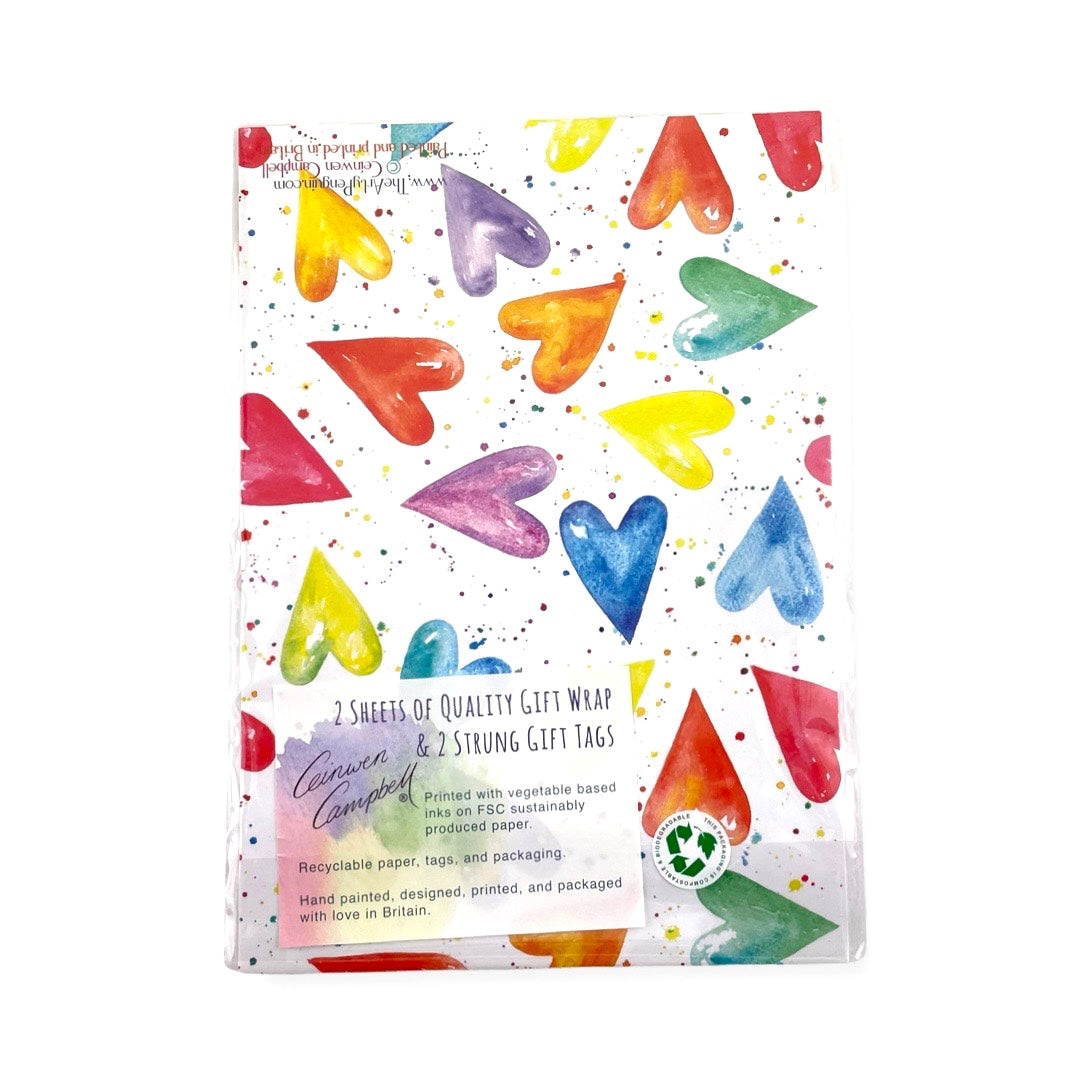 Hearts Recyclable Wrapping Paper and Tags