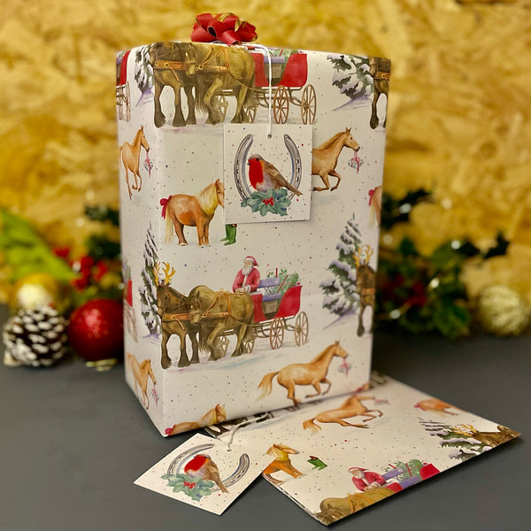 Christmas horse recycled and recyclable gift wrap and tags 