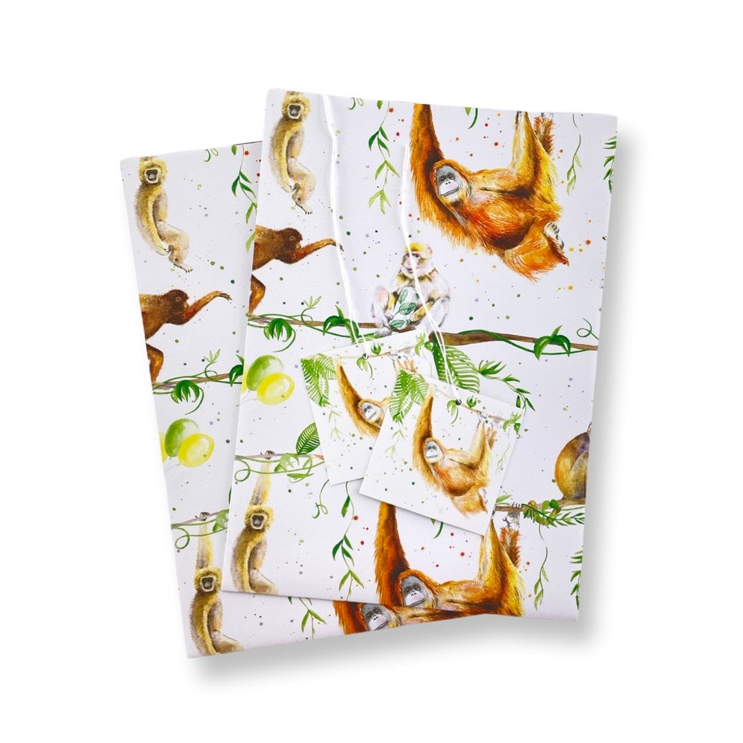 orangutan gibbon monkey primate recycled and recyclable gift wrapping by Ceinwen Campbell