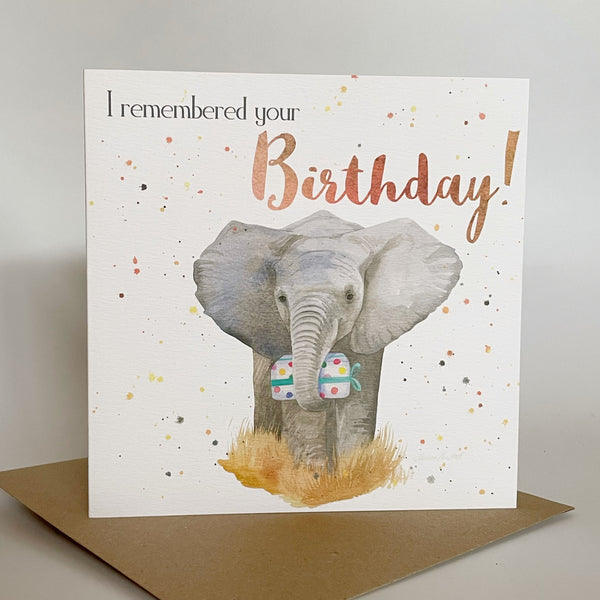 Elephant ‘I remembered your Birthday ’ Birthday Card