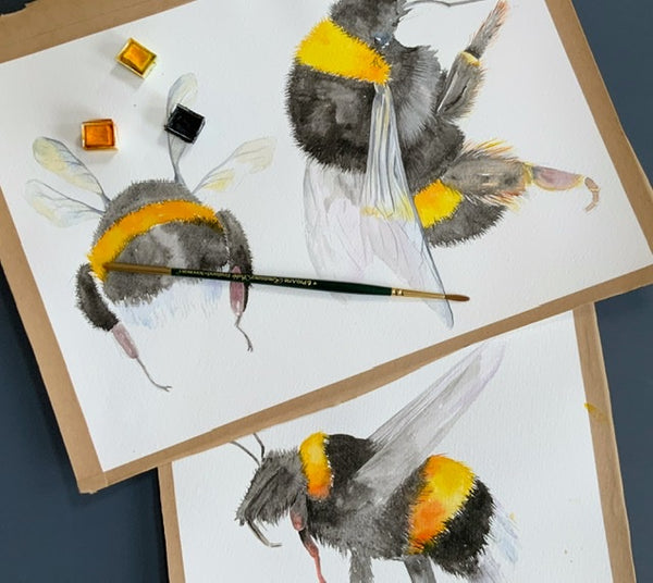 Bee watercolour painting ceinwen campbell