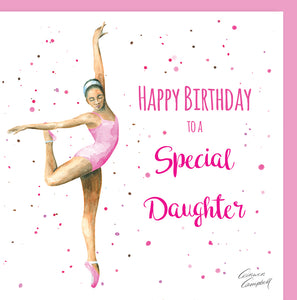 Black ballet dancer birthday card for a special daughter by Ceinwen Campbell