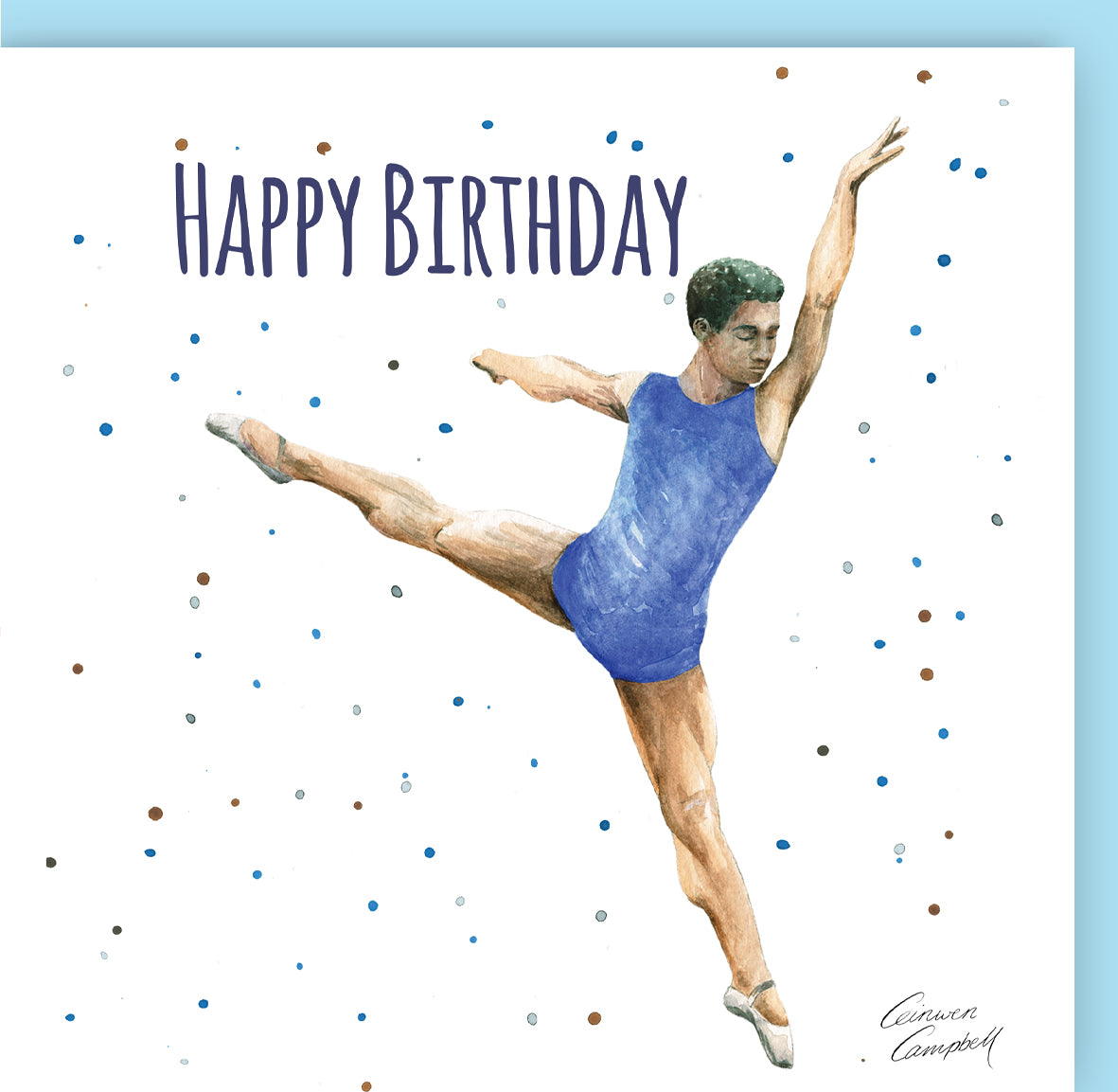 Male, boys, mans ballet dancer birthday card by Ceinwen Campbell