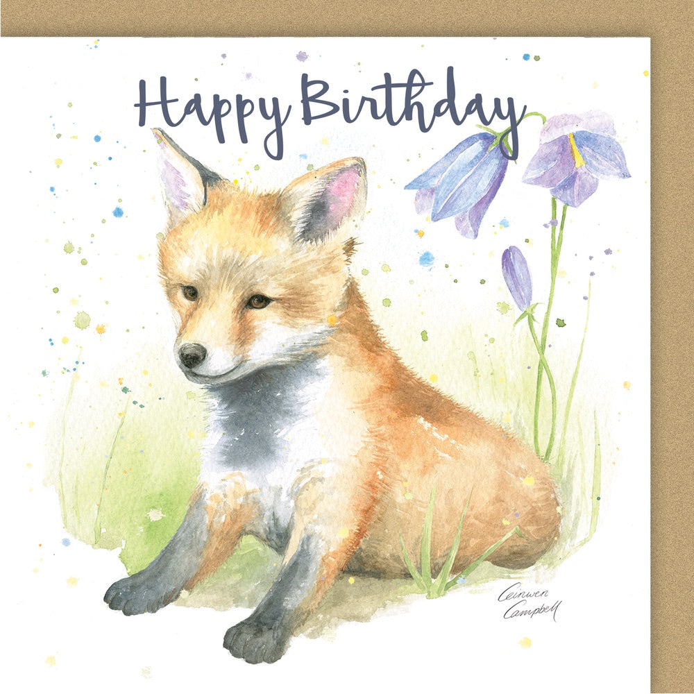 Fox cub birthday card by Ceinwen Campbell