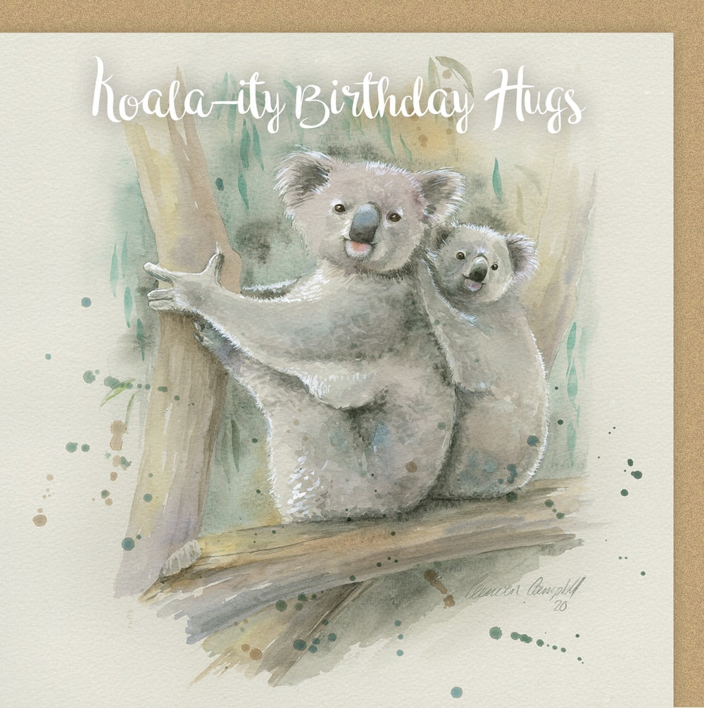 Koala koala-ty Birthday hugs birthday card by Ceinwen Campbell