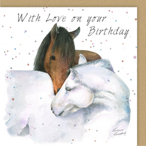 Horses nuzzling "with love on your birthday " Birthday card by Ceinwen Campbell 