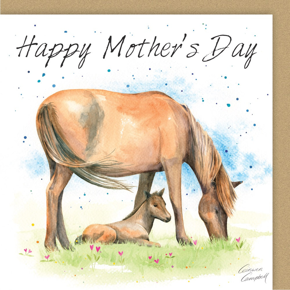 Horse and foal Mother's day card by Ceinwen Campbell