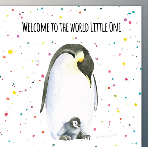 New baby quality Penguin and chick greetings card by Ceinwen Campbell 
