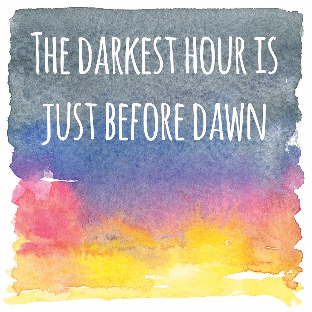Darkest Hour Just before dawn sympathy card the arty penguin Ceinwen Campbell