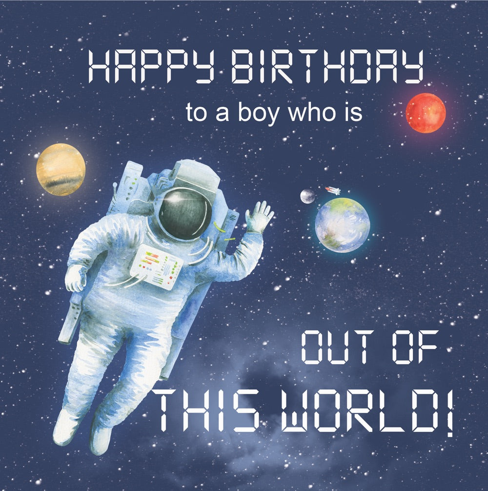 Space themed greetings card for a boy
