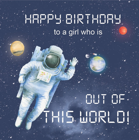 Space themed birthday card for a girl