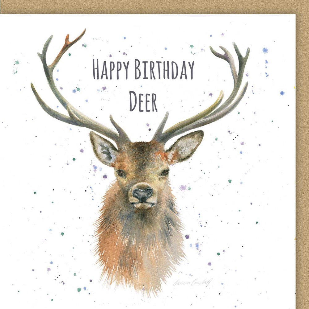 Happy birthday deer stag birthday card by Ceinwen Campbell